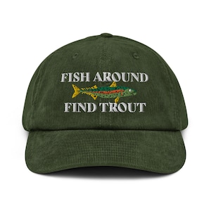 Forel hoed Visserij hoed borduurwerk Corduroy hoed vis rond vinden Forel cap visserij cadeau Visser vliegvissen cadeau Aangepaste Fisher hoed vis top