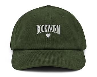 Bookworm heart hat embroidered Corduroy hat Bookish Reading cap book lover Gift For Her Library Hat bookworm cap