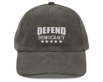 Broń demokracji Polityczna czapka Patriotyczna czapka protestacyjna haftowana Vintage czapka z kordu Polityka podaruj mu Demokratę Antytrump Antyfaszyzm czapka