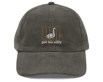 Gorra de ganso tonto Gorra de pana vintage con bordado demasiado tonto Gorra de ganso tonto Camisa de ganso tonto Ropa de pato Regalo Gorra universitaria de ganso