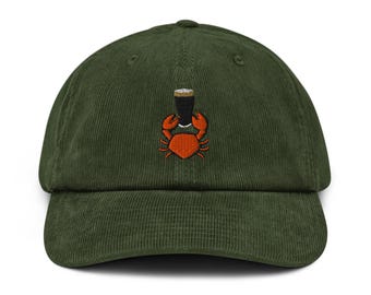 Stout Crab Rave Sea Crab cap hat embroider Vintage Corduroy hat Crab Lovers gift Lobster sea animal Trendy Crustacean Slouchy Winter Hat Cap