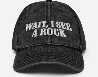 Gorra de sarga de algodón vintage con bordado "Espera, veo una roca", regalo para geólogo, regalo para amantes de las rocas, gorra para profesor de geología, camiseta de coleccionista de rocas, gorra para buscador de rocas