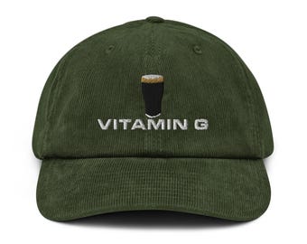Vitamin G Guinness Pint Hut bestickt Cord Hut Irland Guinness Haus Geschenk lustiger Trinker Geburtstag Papa Geschenk Bier Pint Hut Weinliebhaber Mütze