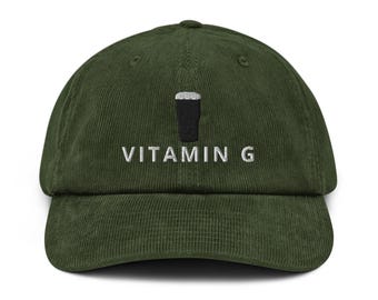 VITAMIN G Hut bestickt Cord Cap Guinness Pint Cap Bier Liebhaber Hut Irland Hut lustiger Trinker Papa Geschenk Bier Pint Hut Weinliebhaber