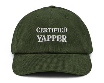 Yapper certificado Profesional Yapper Bordado Yap Sombrero de pana Cultura pop Tendencias Extraño Divertido Vergonzoso Regalo de película Nacido para hablar Yap Regalo