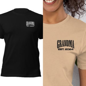 Aangepaste Unisex t-shirt oma top borduurwerk nieuwe oma opa zwangerschap aankondiging Moederdag cadeau gepersonaliseerde datum aangepaste moeder cadeau