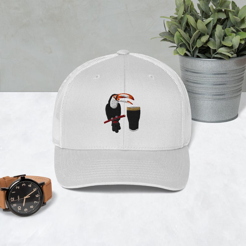 Toucan hat embroidery Trucker Cap Guinness Toucan Beer Cap Coaster Gift For Dad hat Man Cave gift Fathers Day Gift beer pint wine lover gift