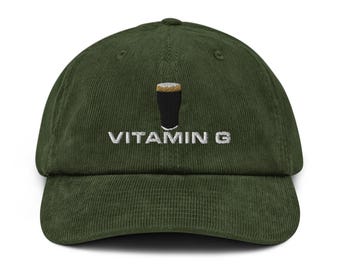 Vitamin G Guinness Pint Hut Stickerei Cord Hut Irland Guinness Haus Geschenk lustiger Trinker Vater Geschenk Bier Pint Hut Weinliebhaber Mütze Geschenk
