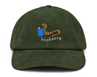 Bookworm hat reading club Librarian Reading hat embroidered Corduroy hat gift for bibliophile Teacher Appreciation Book Lover Bookish Gift