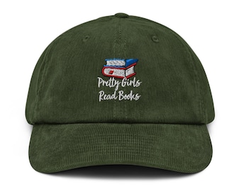 Pretty girls read books embroidered Corduroy hat  Bookworm cap Librarian gifts Bookish Gift For Book Readers students gift