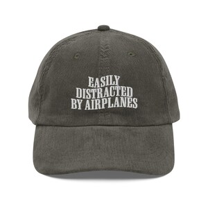 Easily Distracted By Airplanes Hat Funny Airplane Embroidery Vintage corduroy cap Funny Pilot Hat Airplanes Gift Aviation Gift cap For Pilot