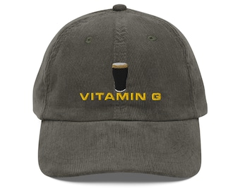 Vitamine G Guinness Pint Hat borduurwerk Vintage corduroy pet Irish Guinness Wine Night feesthoed dronkaard cadeau bier pint hoed wijnliefhebber hoed