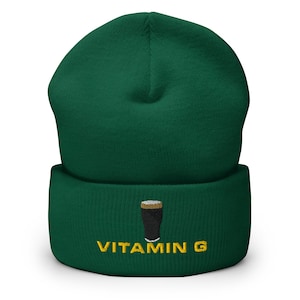 Vitamin G Guinness Pint Hat embroidery Cuffed Beanie hat cap Ireland Guinness toucan funny drunkard dad gift beer pint hat wine lover cap