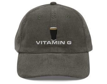 Vitamin G Guinness Pint Hat Stickerei Vintage Cordmütze Irland Guinness Haus Geschenk lustiger Trinker Papa Geschenk Bier Pint Hut Weinliebhaber Hut