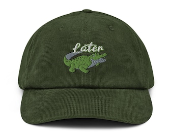 Cappello in velluto a coste ricamato con coccodrillo, divertente regalo con detto del sud con coccodrillo, berretto retrò con alligatore, berretto Florida Lover, regali con coccodrillo