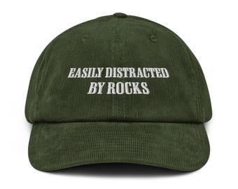 Easily Distracted By Rocks Hat Geologist Hat Embroidery Vintage Corduroy hat Geology Gifts hat Geology Student rock lover mountaineering cap