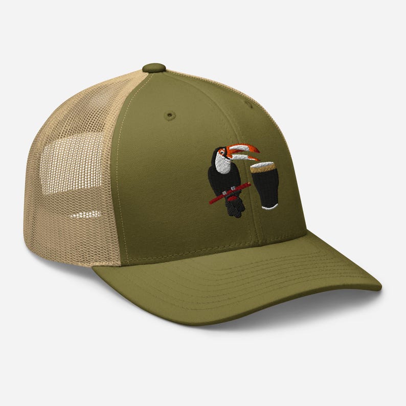 Toucan hat embroidery Trucker Cap Guinness Toucan Beer Cap Coaster Gift For Dad hat Man Cave gift Fathers Day Gift beer pint wine lover gift