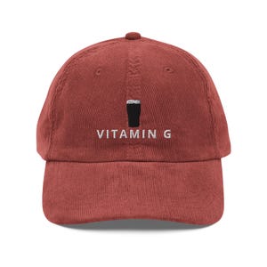 VITAMIN G embroidery Vintage corduroy cap hat Guinness Pint cap beer lover hat Ireland Hat funny drunkard dad gift beer pint hat wine lover