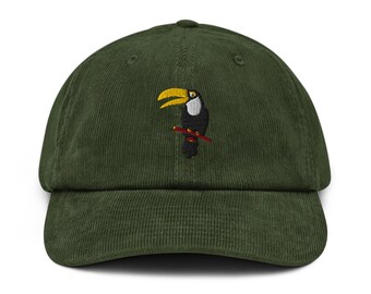 Toucan Corduroy Hat, Handmade Embroidered Corduroy Dad Cap Montessori Toucan Wooden Bird Family Waldorf Toucan lover gift Toucan hat