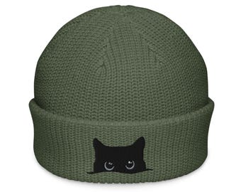 Cat lover gifts embroidery Fisherman beanie Cap Cat gift Black Cat Shirt Cat Peeking hat Gift for Cat Lover Cat Mom Sweatshirt Cat Dad caps