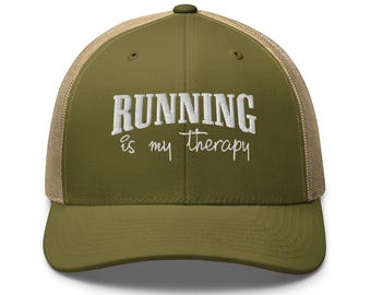 Correr es mi terapia Regalo de senderismo Gorra de camionero bordada Gorra deportiva Sudadera de gimnasio Camiseta para correr Regalos para correr Regalo para él Sudadera con capucha Gorra para correr