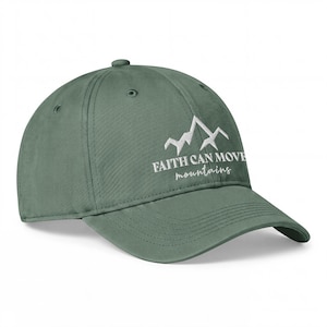 La foi peut déplacer des montagnes. Casquette brodée style côtier délavé. Jésus est roi. Vêtements chrétiens avec verset biblique. Vêtements religieux.