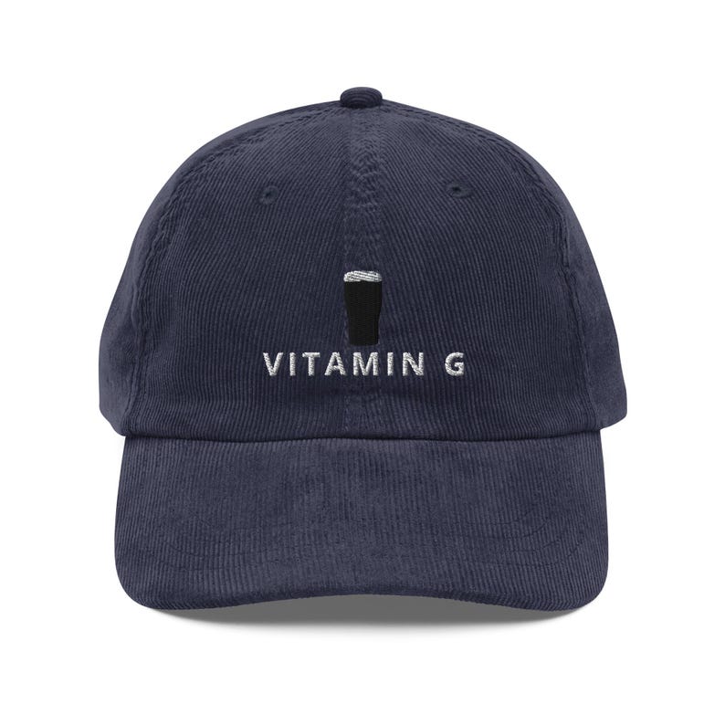 VITAMIN G embroidery Vintage corduroy cap hat Guinness Pint cap beer lover hat Ireland Hat funny drunkard dad gift beer pint hat wine lover