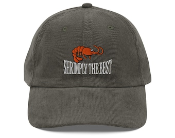 Shrimply The Best Funny Shrimp Cap embroidery Vintage corduroy cap prawn Ocean Fishing cap Seafood Lobster Nautical Shrimp Lover Dad Gift