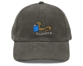 Bookworm hat reading club Librarian Reading hat embroidered Vintage corduroy cap bibliophile Teacher Appreciation Book Lover Bookish Gift