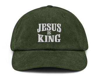 Jesús es rey bordado Sombrero de pana vintage Christian Merch Bible Verse Shirt Christian Streetwear Ropa basada en la fe Ropa religiosa