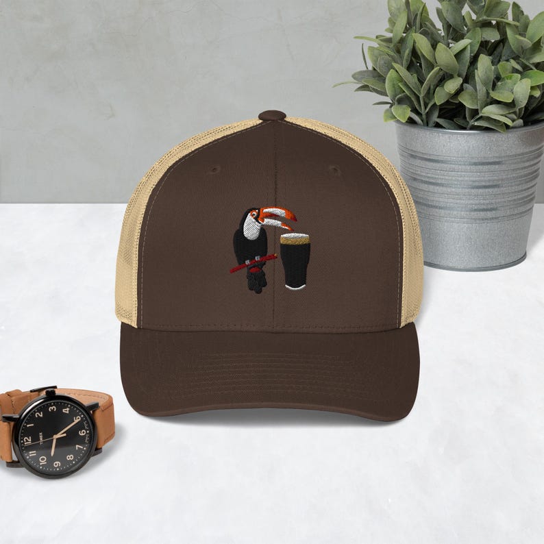 Toucan hat embroidery Trucker Cap Guinness Toucan Beer Cap Coaster Gift For Dad hat Man Cave gift Fathers Day Gift beer pint wine lover gift
