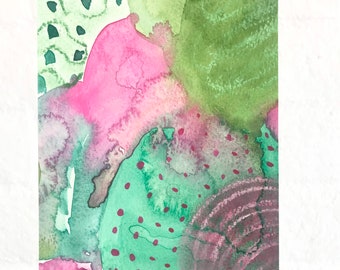 5x7 original art watercolor soft pastel Spring Chaos