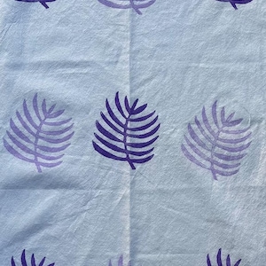 Eco-Friendly Hand-Printed Flour Sack Dish Towel – 18×24&quot; Cotton Tea Towel – Purple & Lavender Leaf Block Print Kitchen Linen