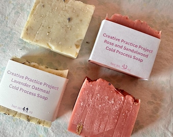 Two Pack Oatmeal Lavender and Rose Sandalwood Small Batch Cold Process Soap