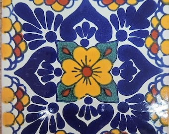 C#118) Azulejos mexicanos de 4 x 4 pulgadas de cerámica hechos a mano, arte mosaico de Talavera, influencia española