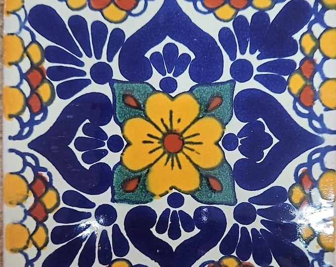 C#118) Mexican 4x4 inch tiles ceramic handmade Talavera mosaic art Spanish influence