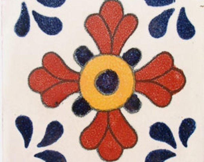 C#036) Mexican 4x4 inch tiles ceramic handmade Talavera mosaic art Spanish influence