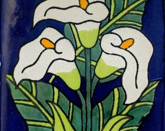 C#092) Mexican 4x4 inch tiles ceramic handmade Talavera mosaic art Spanish influence