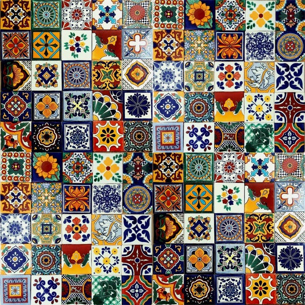 Juego de 100 azulejos mexicanos individuales de 4x4 de cerámica y arcilla hechos a mano en México #004