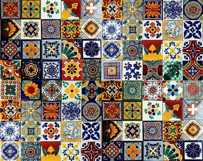 100 Individual Mexican Tiles 4x4 Ceramic Clay Handcrafted Mexico SET #002