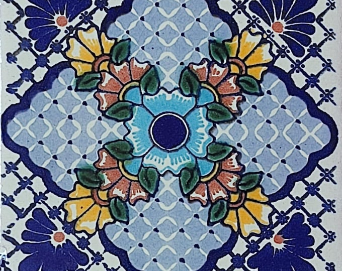 C#130) Mexican 4x4 inch tiles ceramic handmade Talavera mosaic art Spanish influence