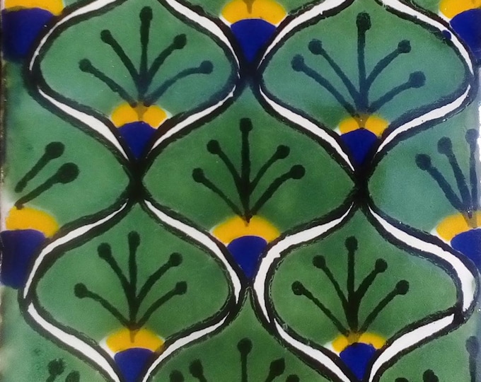 C#056) Mexican 4x4 inch tiles ceramic handmade Talavera mosaic art Spanish influence