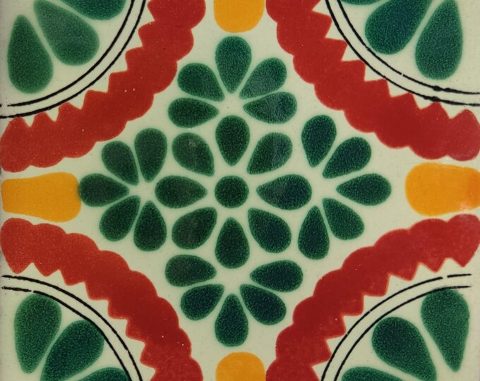 C#128) Mexican 4x4 inch tiles ceramic handmade Talavera mosaic art Spanish influence