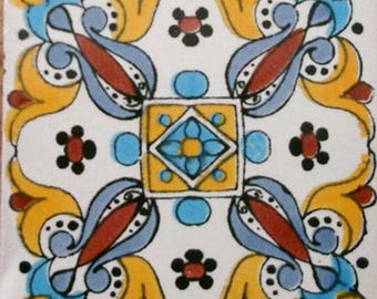 C#082) Mexican 4x4 inch tiles ceramic handmade Talavera mosaic art Spanish influence