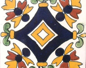 C#011) Mexican 4x4 inch tiles ceramic handmade Talavera mosaic art Spanish influence