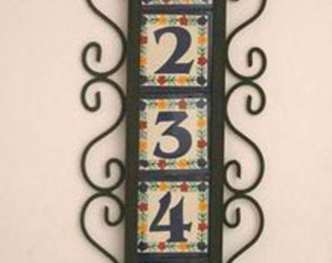 Iron Frame Vertical and 5 House Numbers 4x4 Hand Made Tile. Let us know the numbers you need !!!!