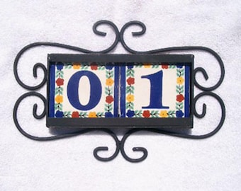 Iron Frame Horizontal and 2 House Numbers 4x4 Hand Made Tile. Let us know the numbers you need !!!!