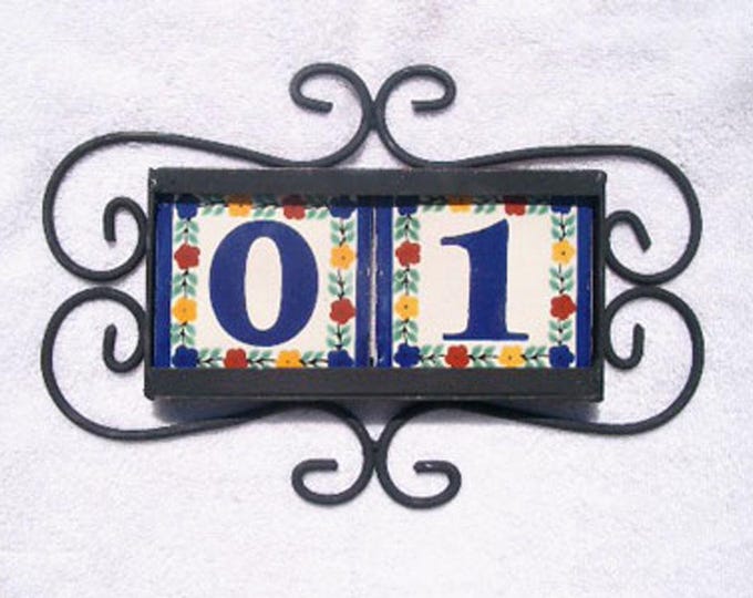 Iron Frame Horizontal and 2 House Numbers 4x4 Hand Made Tile. Let us know the numbers you need !!!!