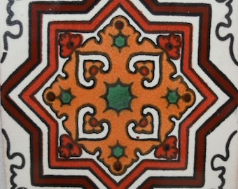 C#113) Mexican 4x4 inch tiles ceramic handmade Talavera mosaic art Spanish influence