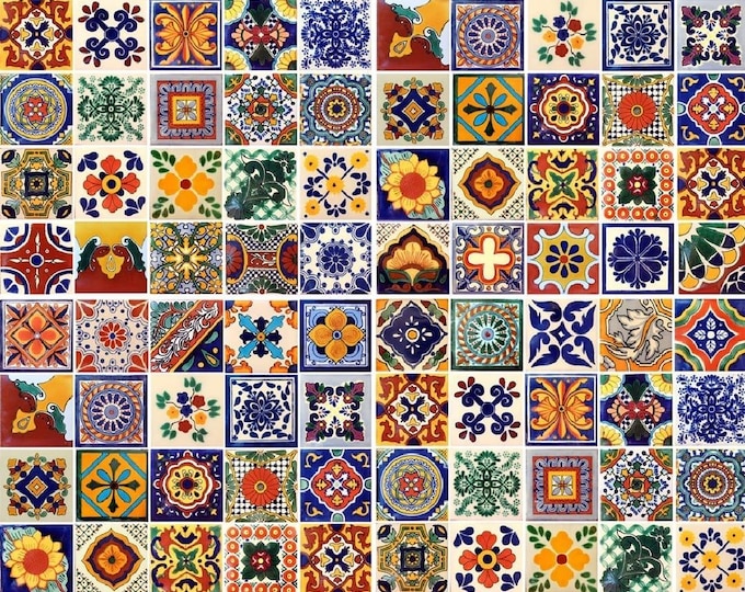 100 Individual Assorted Mexican Tiles 4x4 Ceramic Clay Handcrafted Mexico SET #005